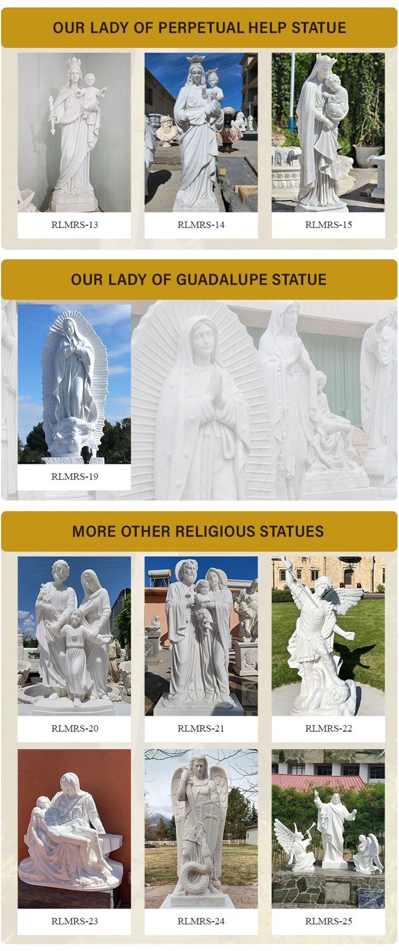 Custom Outdoor Religious Marble Stone Sculptures Hand Carved Classic White Marble St Mary Statue