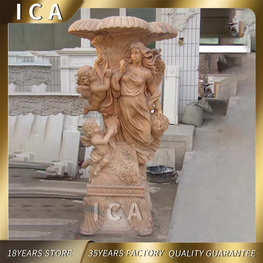 Garden Decoration Marble Carving Flower Planter with Angel Statue Flowerpot