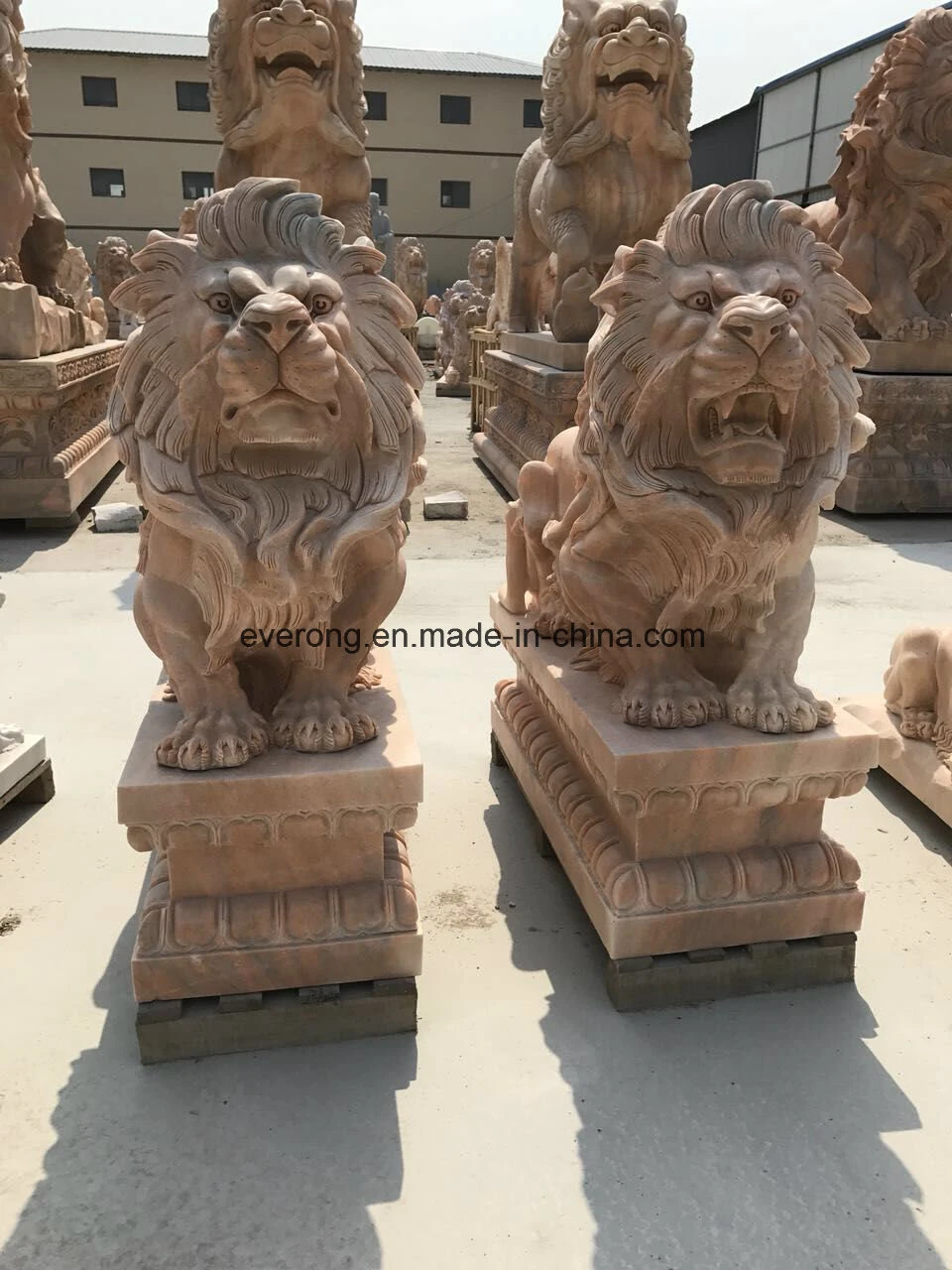 Handmade Natural Stone African Wiildlife Sculpture Granite Marble Ancient Lion Statues