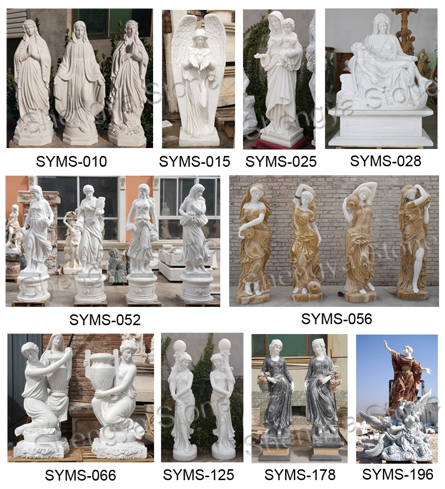 Life Size Church Decoration Religion Stone Sculpture White Marble Virgin Mary Statue (SYMS-010)