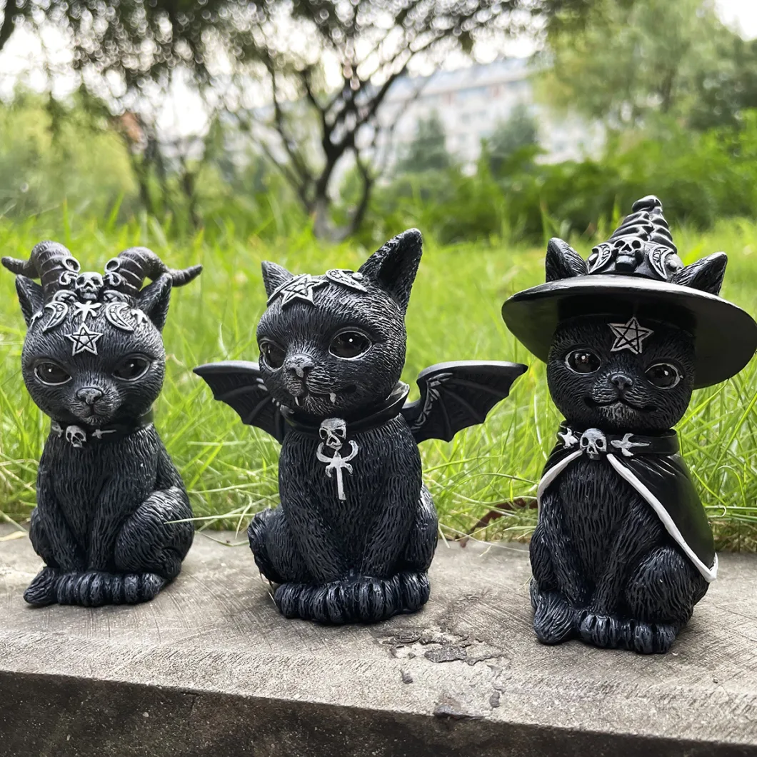 Garden Decoration Witch Punk Cat Sculpture Gothic Resin Craft Halloween