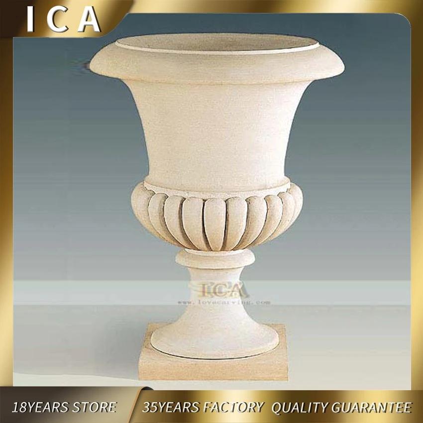 Hand Carved Marble Flower Pot Carving Stone Flowerpot for Outdoor