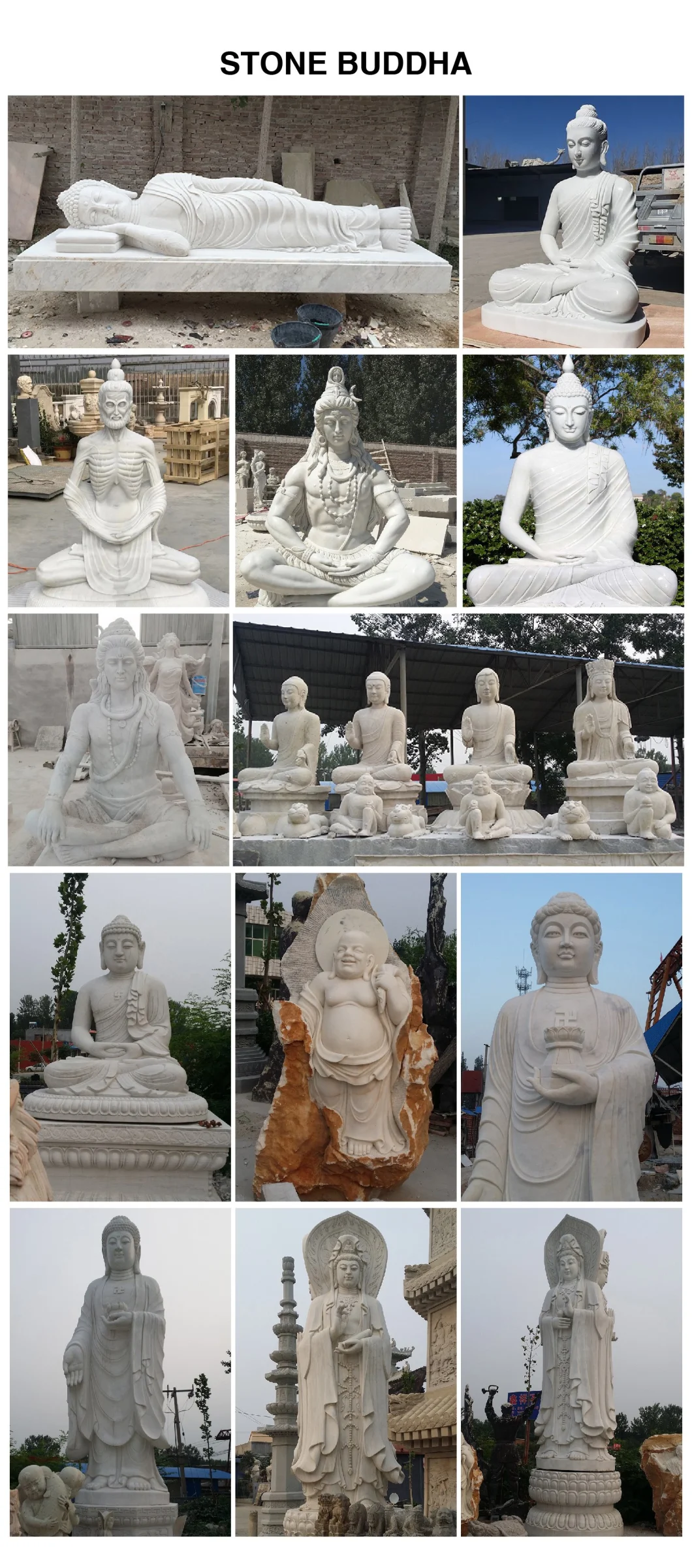 Factory Custom Garden Decoration Pure White Stone Marble Sitting Buddha Statue for Wholesale