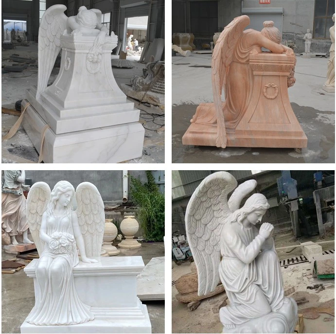 China Factory Carving Life Size Garden Decoration Monument White Marble Stone Beautiful Angel Sculpture Tombstones