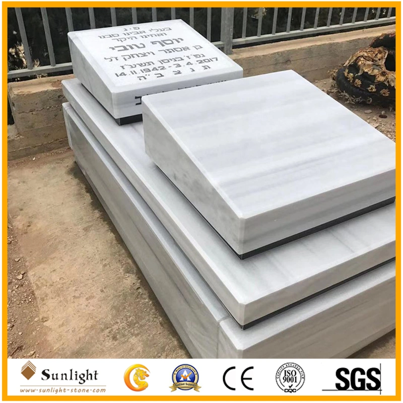 Natural Stone White Marble Headstone Monument Tombstone for Cemetery Garden