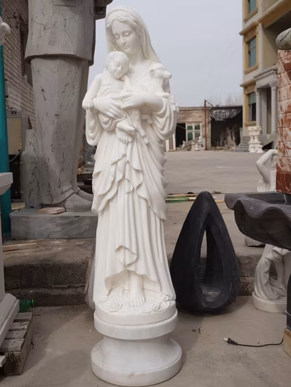 성모 마리아의 실물 크기 교회 장식 종교 돌 조각품 흰색 대리석 동상 (SYMS-010)